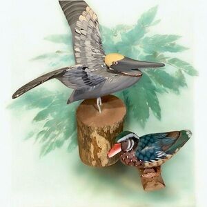 Artisan Bird Figurine Set -Pelican and Duck